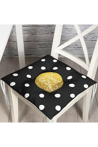 Realhomes Digital Printed Fluffy Chair Cushion with Sweet Holiday Design on Black Background