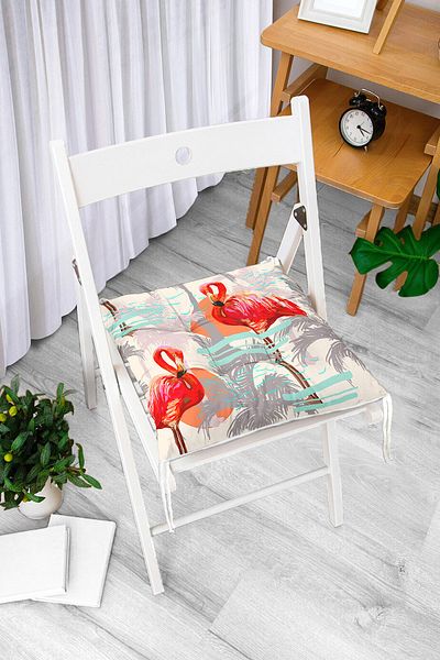 Realhomes Flamingo Patterned Digital Printed Fluffy Chair Cushion