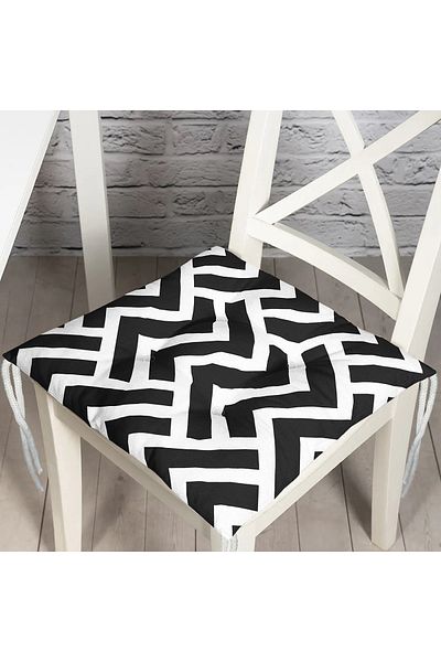 Realhomes Black and White Geometric Patterned Digital Fluffy Chair Cushion