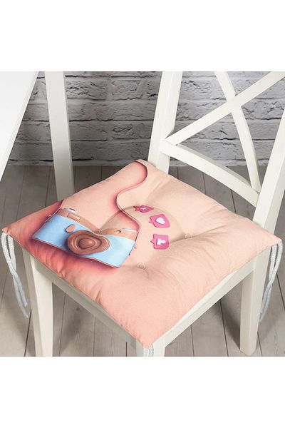 Realhomes 3D Instagram Camera Patterned Digital Printed Pouf Chair Cushion