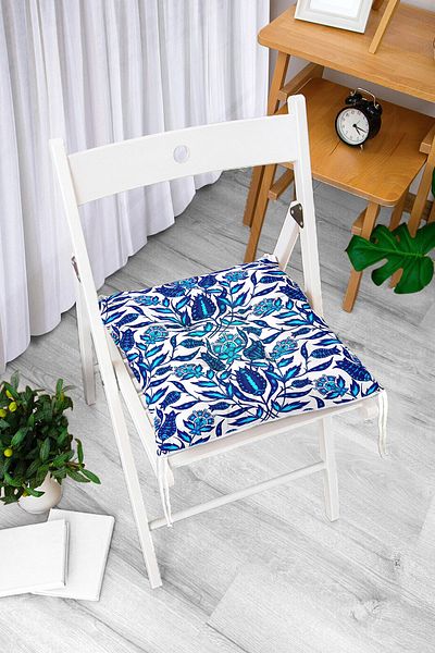 Realhomes Blue Cyan Ethnic Patterned Fluffy Square Chair Cushion