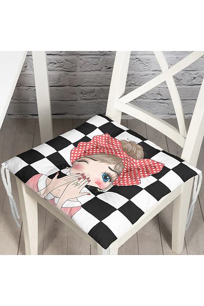 Realhomes Checkered Fashion Girl Digital Printed Modern Fluffy Chair Cushion
