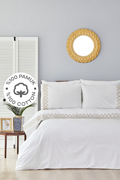 Karaca Home Fidelle Gold Çift Kişilik %100 Pamuk Fransız Dantelli Nevresim Ta...