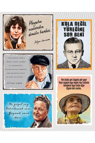 hediyeniburadabul Σετ ζωγραφικής 5 τεμαχίων με σχέδια ποιητών/ποιητριών