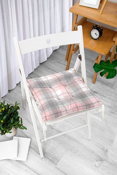Realhomes Plaid Pink Gray Patterned Fluffy Square Chair Cushion