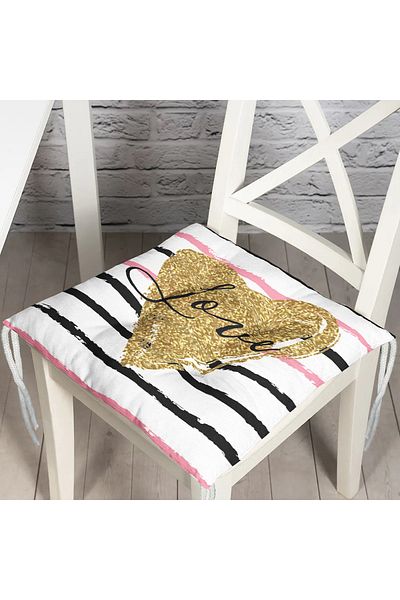Realhomes Love Gilded Heart Model Digital Printed Modern Pouf Scaun Perna