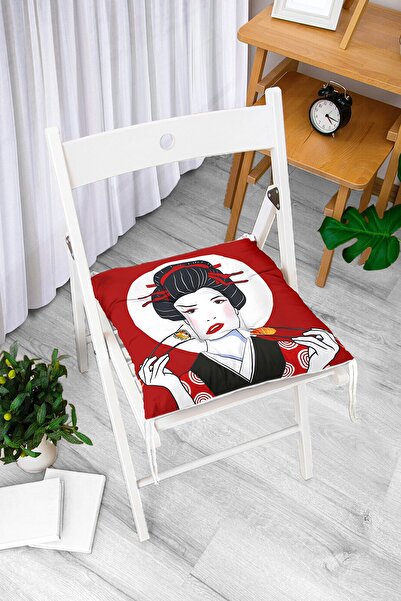 Realhomes Moderni mekani jastuk za stolicu sa motivom japanske devojke koja j...