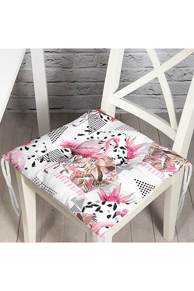 Realhomes Honeycomb Themed Fluffy Square Chair Cushion with Flamingo Motif