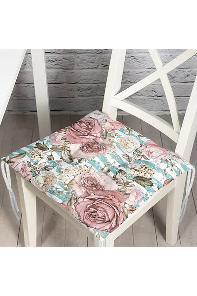 Realhomes Blue Line Patterned Jar Flower Motif Fluffy Chair Cushion