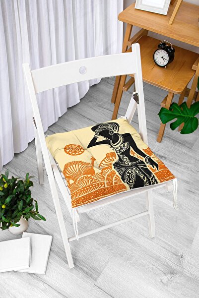 Realhomes Etnik Desen Zeminli Afrika Kadın Motifli Dekoratif Pofidik Sandalye...