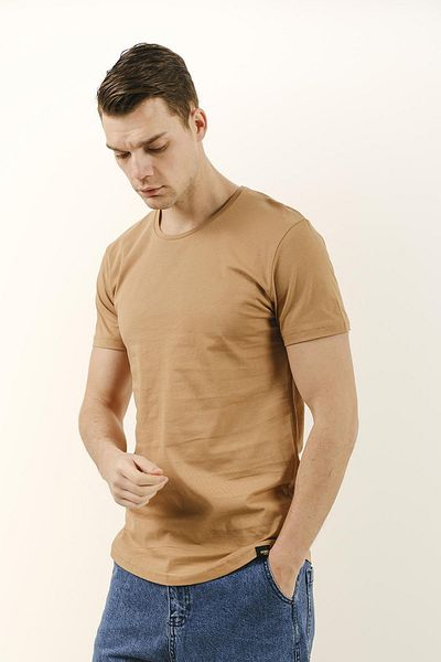 Oksit Ανδρικό μπλουζάκι μπεζ Millard Oval Collar Basic Fit