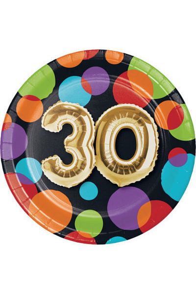 parti sürprizi Sparkly Balloons 30 Years Old Small Plate 8 Pieces