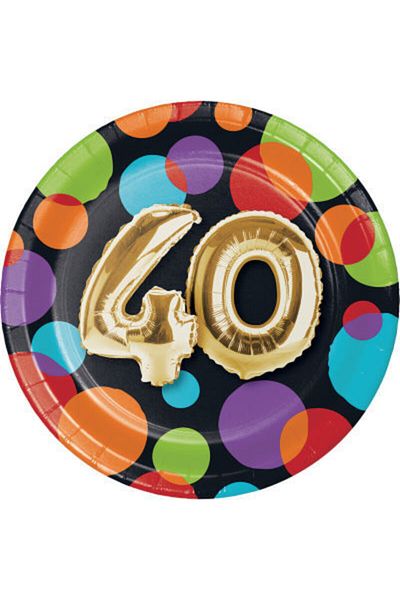 parti sürprizi Sparkly Balloons 40 Years Old Small Plate 8 Pieces