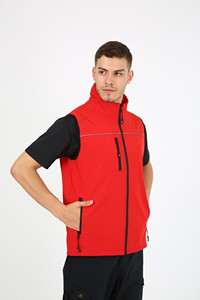 ModaCanel Fashion Canel Red Three Pockets Softshell Vest Worker Softshell Vest Outdoor Vest
