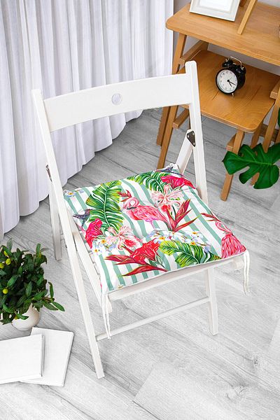 Realhomes Flamingo Motif Stripe Patterned Fluffy Square Chair Cushion