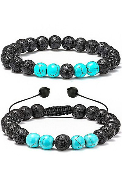 Tesbih Atölyesi Certified Natural Turquoise Volcanic Lava Stone Natural Stone Bracelet Set