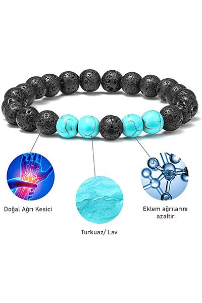 Tesbih Atölyesi Certified Natural Turquoise Volcanic Lava Stone Natural Stone Bracelet Set