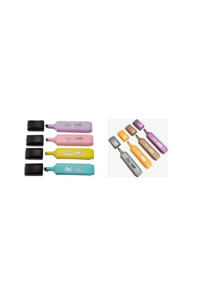 Masis Highlighter 4 Pastel Colors + 4 Metallic Colors - 8 Pieces (Pvc Packed)