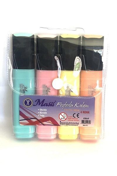 Masis Highlighter 4 Pastel Colors + 4 Metallic Colors - 8 Pieces (Pvc Packed)