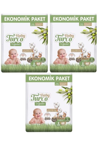 Baby Turco 204 Adet No:2 3x68 Bebek Bezi Cırtlı Economik Paket