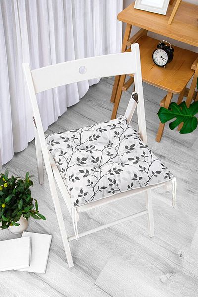 Realhomes Digital Printed Decorative Fluffy Chair Cushion with Gray Background and Leaf Pattern
