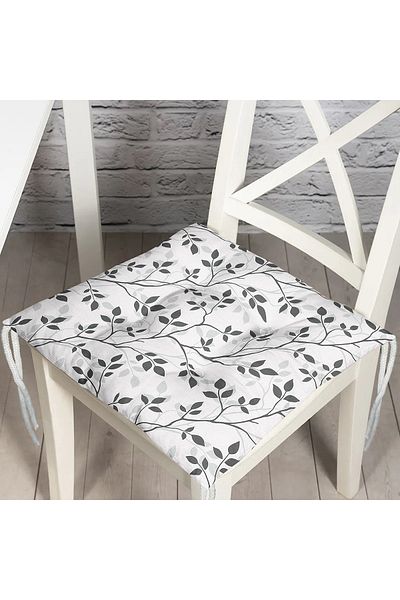 Realhomes Digital Printed Decorative Fluffy Chair Cushion with Gray Background and Leaf Pattern