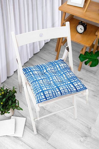 Realhomes Blue Lines Patterned Digital Printed Decorative Pouf Chair Cushion