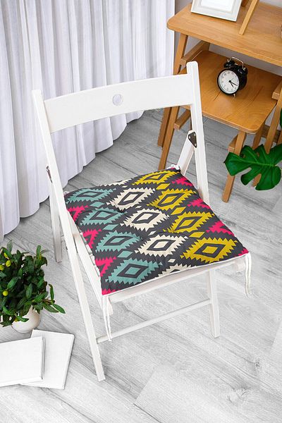 Realhomes Colorful Geometric Patterned Digital Printed Fluffy Chair Cushion