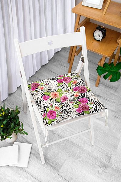 Realhomes Leopard Rose Motif Fluffy Square Chair Cushion
