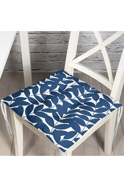 Realhomes Navy Blue Leaf Patterned Digital Printed Decorative Fluffy Chair Cushion