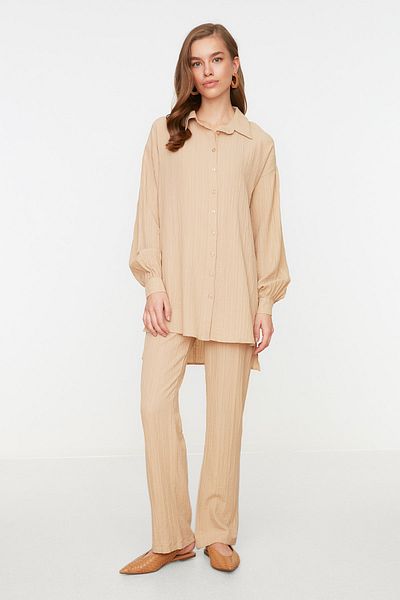 Trendyol Modest Stone Back hosszú, széles szárú ing-nadrág szőtt öltöny TCTSS22US0030