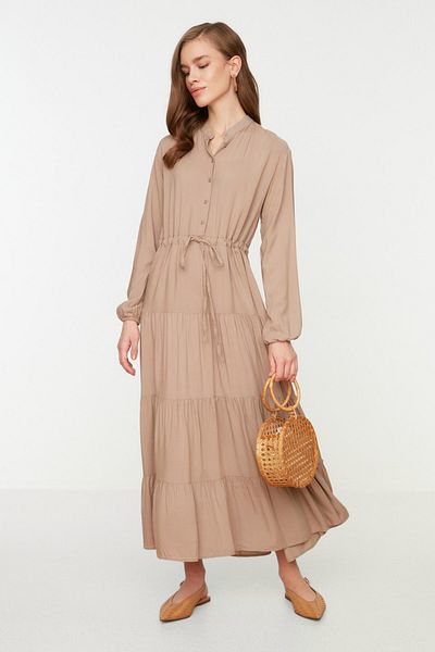 Trendyol Modest Тъкана рокля от норка с яка и набрана талия TCTSS22EB0110