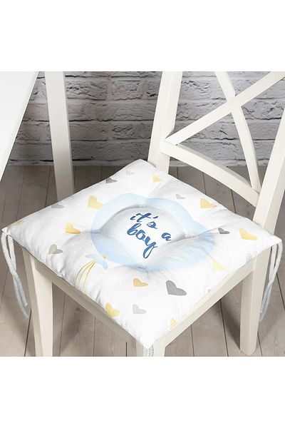 Realhomes Blue Balloon And Gold Hearts Specially Designed Decorative Children's Room Chair Cushion