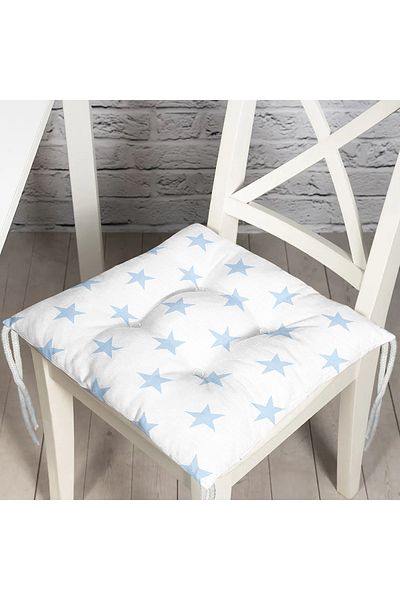 Realhomes Light Blue Star Printed Fluffy Square Chair Cushion
