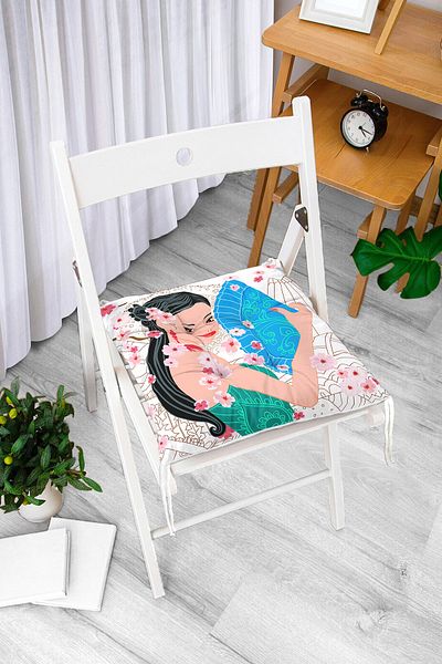 Realhomes Blue Fan Line Motif Women's Motif Decorative Fluffy Chair Cushion