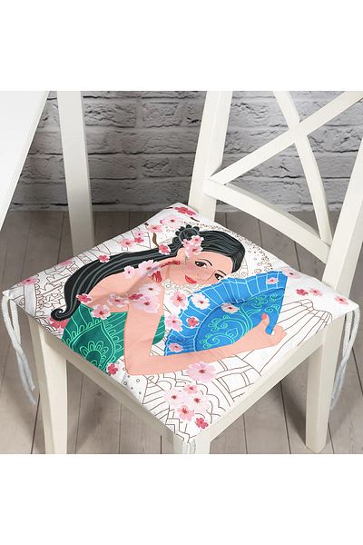 Realhomes Blue Fan Line Motif Women's Motif Decorative Fluffy Chair Cushion