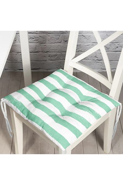 Realhomes Water Green Striped Digital Printed Modern Fluffy Chair Cushion
