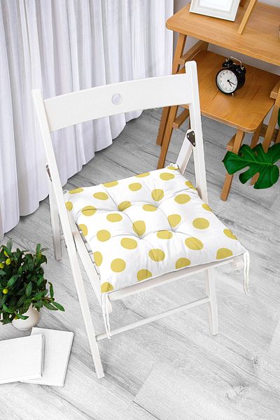 Realhomes Mustard Colored Polka Dot Digital Printed Modern Pouf Chair Cushion