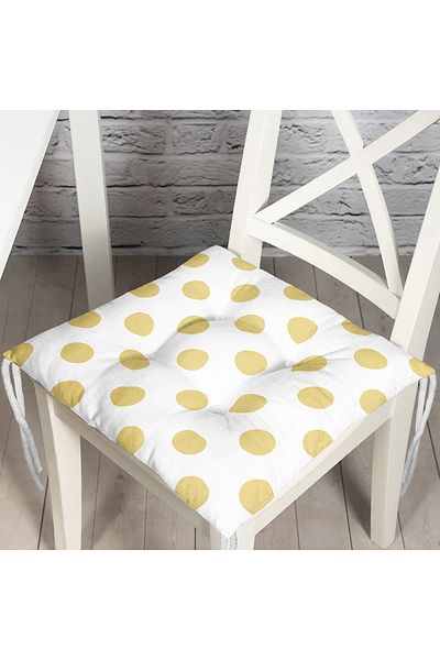 Realhomes Mustard Colored Polka Dot Digital Printed Modern Pouf Chair Cushion