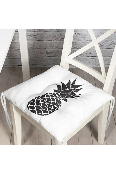 Realhomes Black and White Pineapple Printed Fluffy Square Chair Cushion