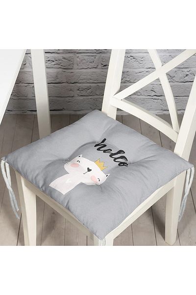 Realhomes Special Design Children's Room Pofidik Chair Cushion with Hello Crown Rabbit Motif on Gray Floor