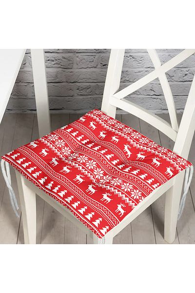 Realhomes Cross Stitch Deer Patterned Fluffy Chair Cushion with Red Background