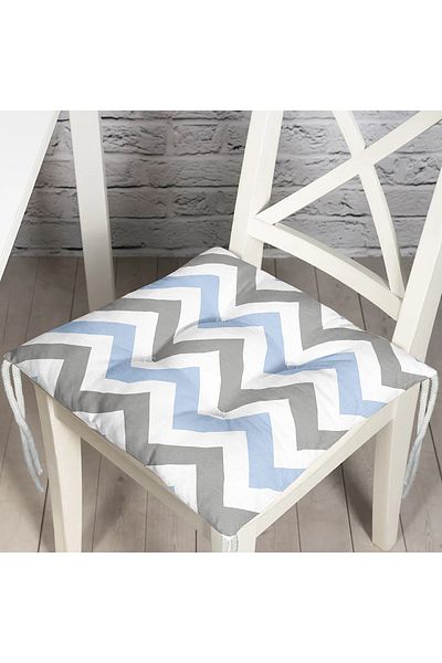 Realhomes Gray Blue Zigzag Patterned Digital Printed Fluffy Chair Cushion