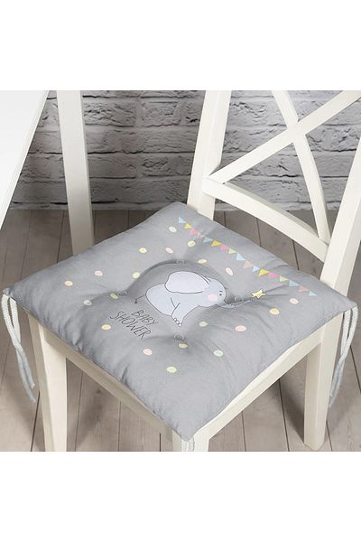 Realhomes Children's Room Puffy Chair Cushion with Elephant and Baby Shower Design on Gray Floor