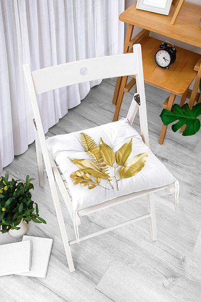 Realhomes 3D Gold Looking Leaves Patterned Modern Fluffy Chair Cushion