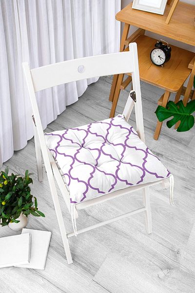 Realhomes Purple Colored Ogea Patterned Digital Printed Pouf Chair Cushion