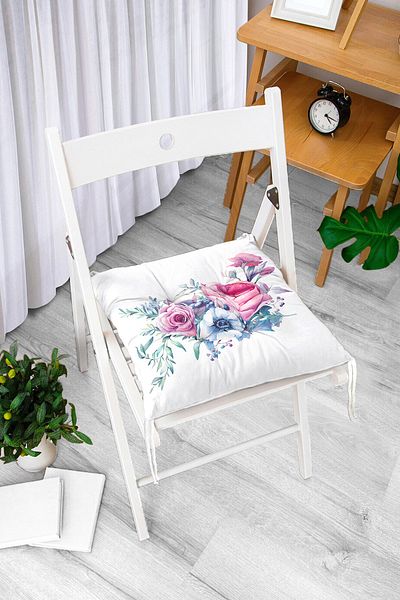 Realhomes Lilac Colored Digital Printed Pouf Chair Cushion with Begonia Motif