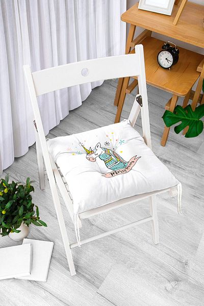 Realhomes White Baby Room with Teddy Bear Pattern - Pouf Chair Cushion with Scarf on the Floor