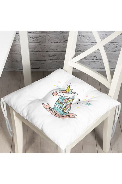 Realhomes White Baby Room with Teddy Bear Pattern - Pouf Chair Cushion with Scarf on the Floor
