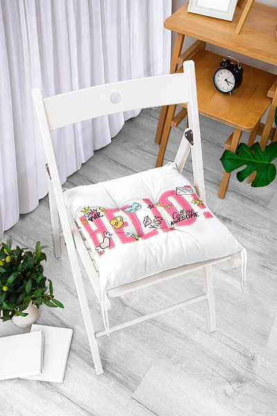 Realhomes Hello Text Patterned Digital Printed Fluffy Chair Cushion